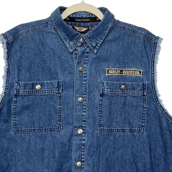 HARLEY DAVIDSON EMBROIDERED DENIM VEST xl - Picture 3 of 16